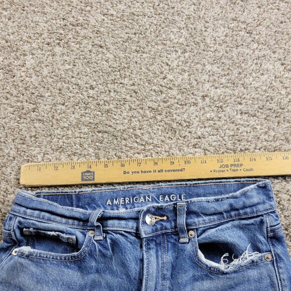 American Eagle Jeans Womens 6 Short Super High Rise Straight Denim Distressed - Picture 2 of 8
